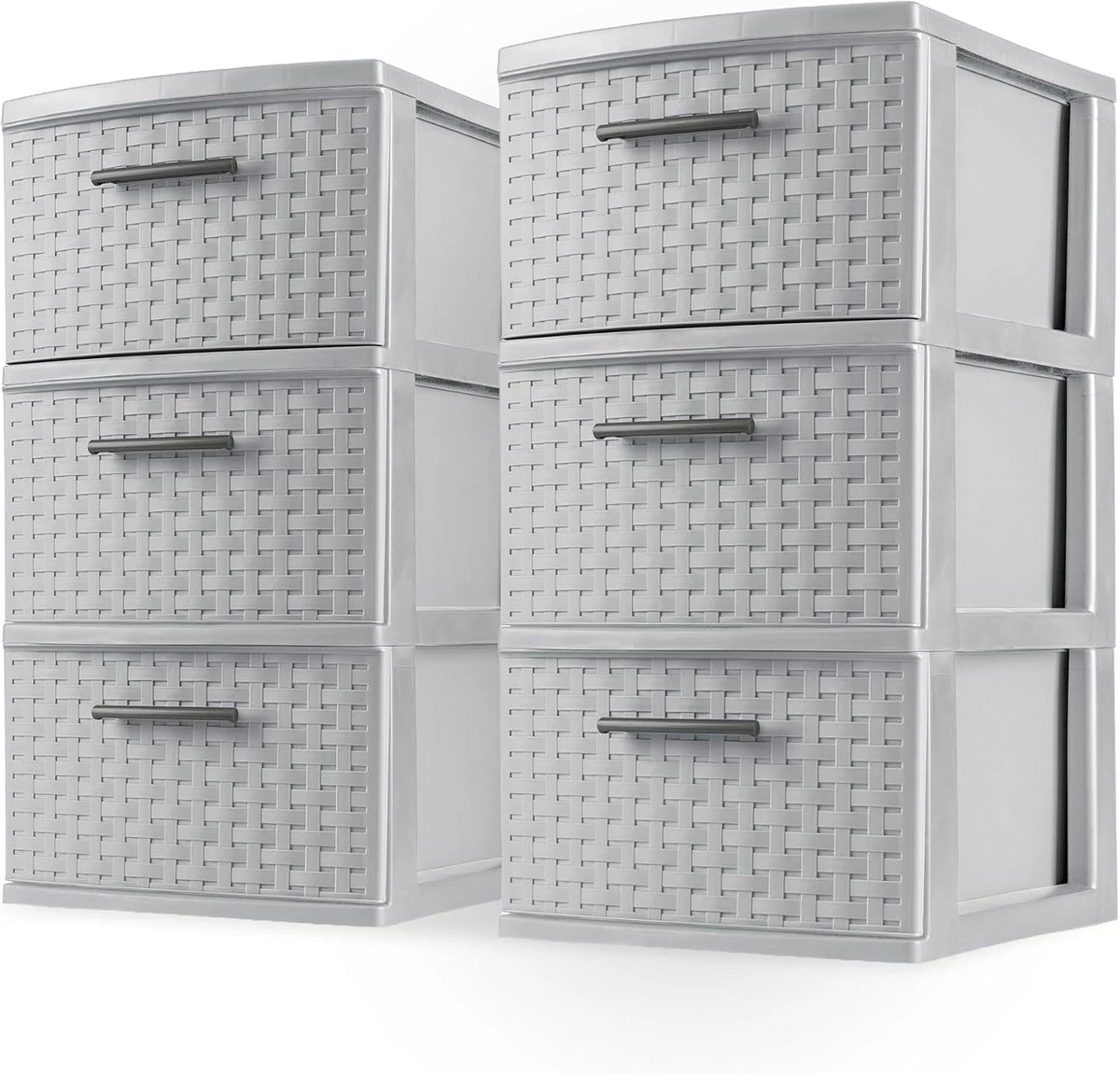 Sterilite Wide 3 Drawer Storage Organizer Tower, Cement, 2 Pack