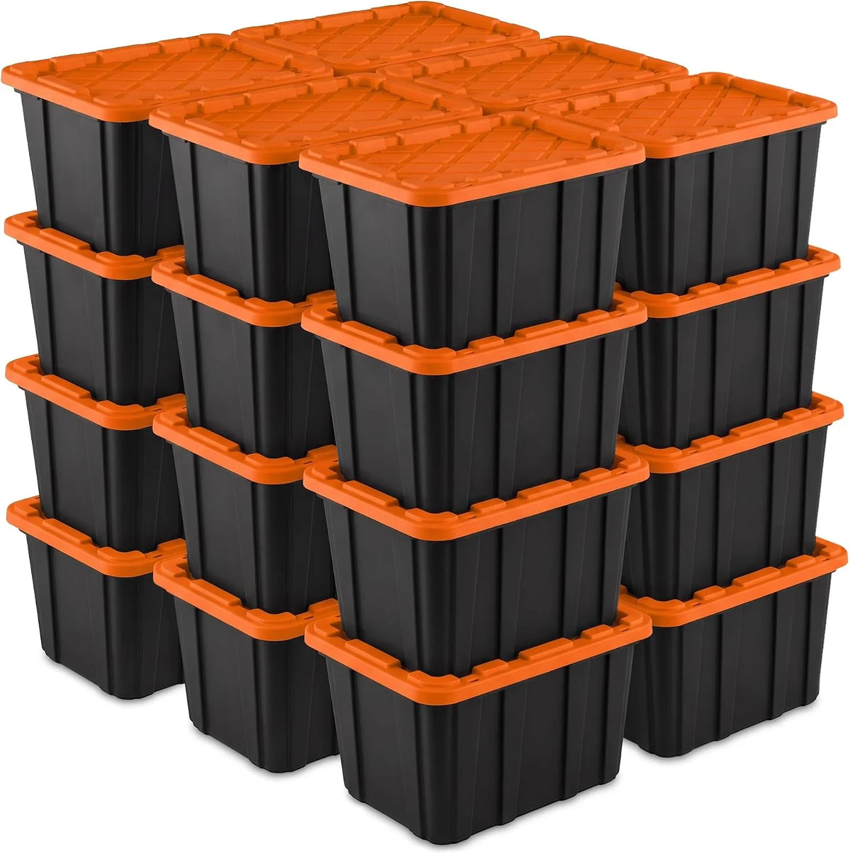 Sterilite 24 Pack 27 Gal Industrial Storage Tote with Snap Fit Lids, Orange