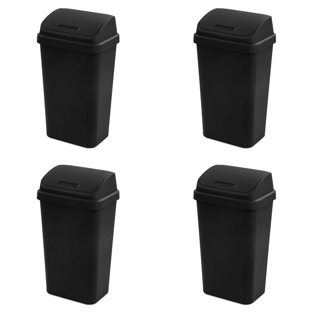Sterilite Swing Top Wastebasket, Trash Can, 13 Gallon, Black, 4-Pack