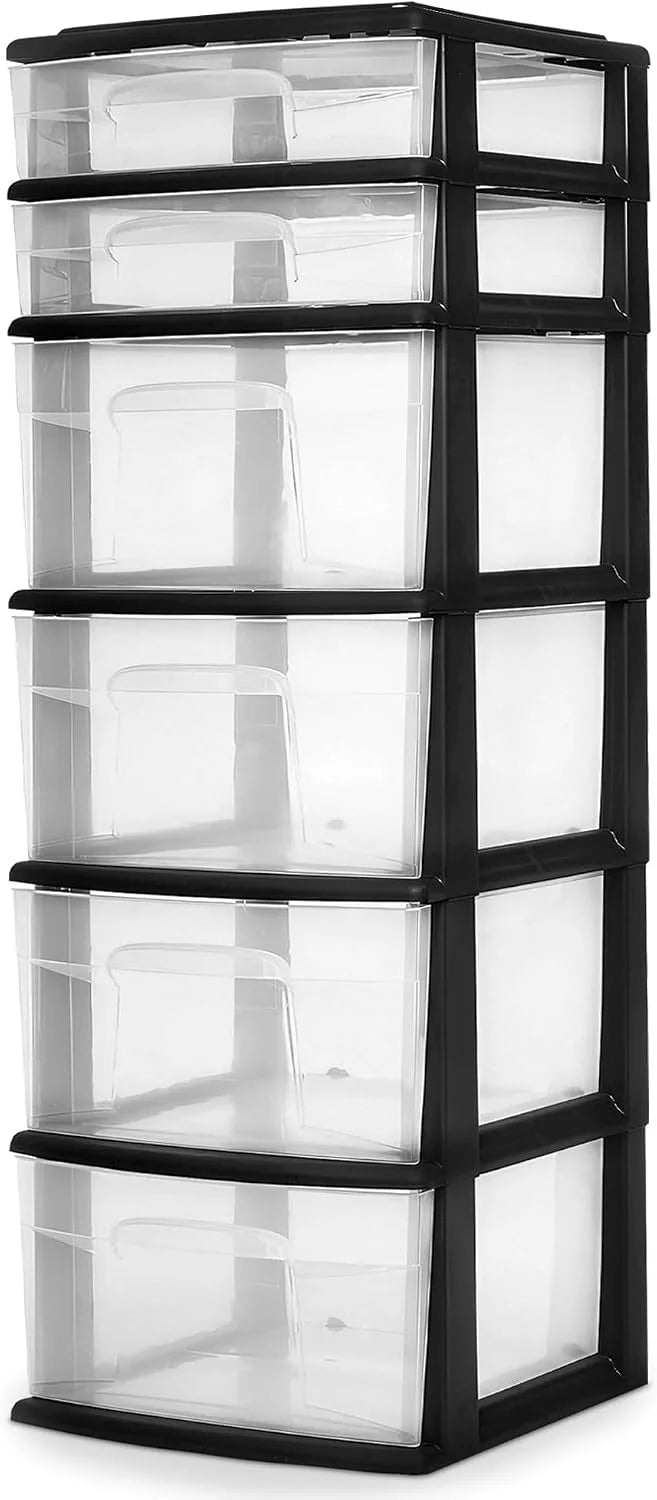 HOMZ Drawer Tower, 6-Tier Storage for Home Organization, Black Frame