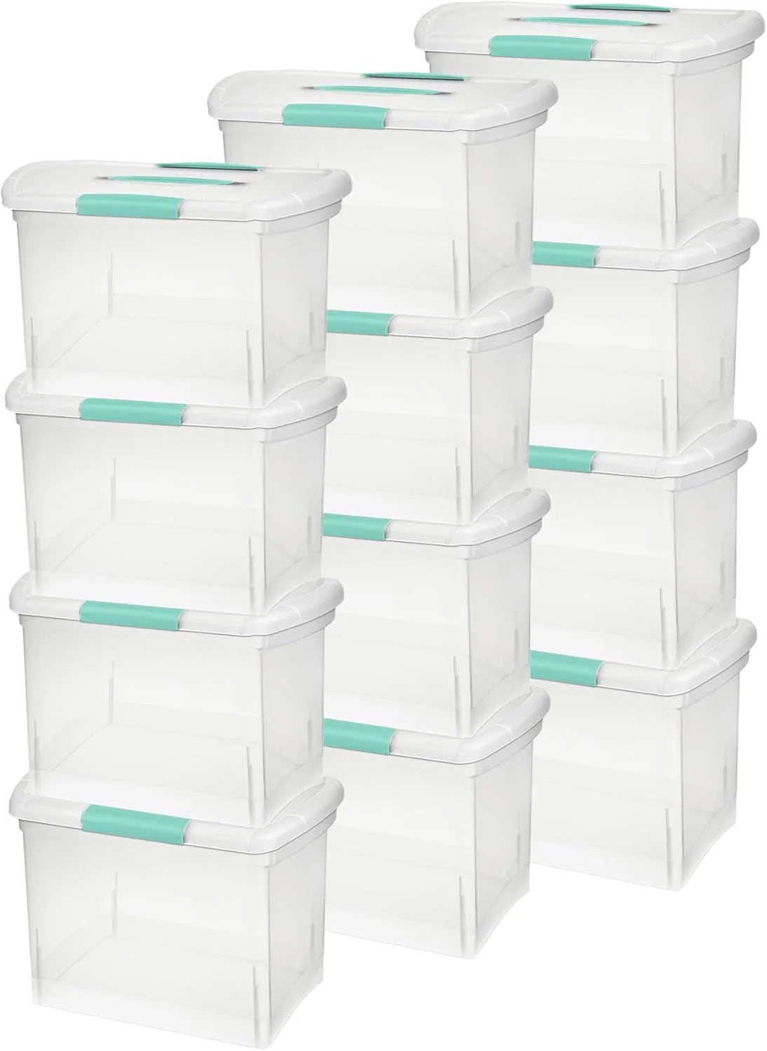 Sterilite Large Nesting ShowOffs Stackable Storage Bin, Latching Organizer Tote with Handle, Plastic Box for File Organization, Clear, 12-Pack