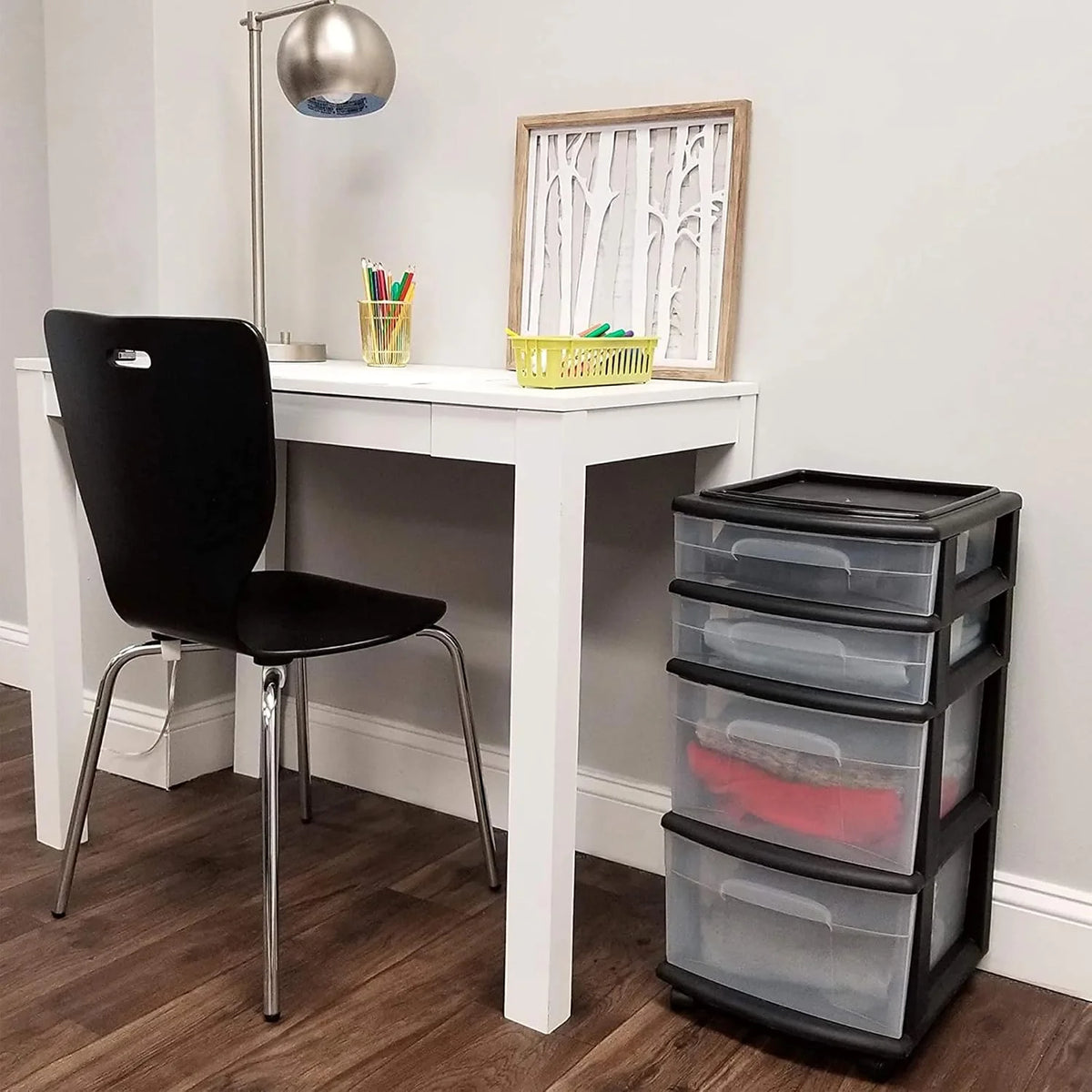 HOMZ Drawer Tower, 4-Tier Cart w/Removable Wheels, Black Frame, 2-Pack