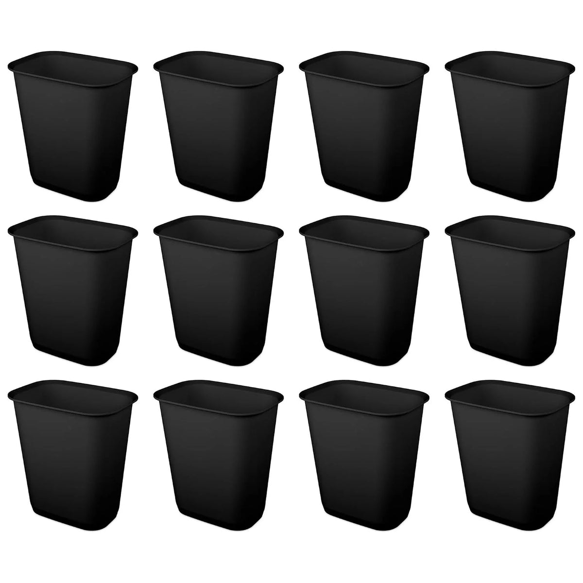 Sterilite Rectangular Wastebasket 9 Gallon, Black, 12 Pack