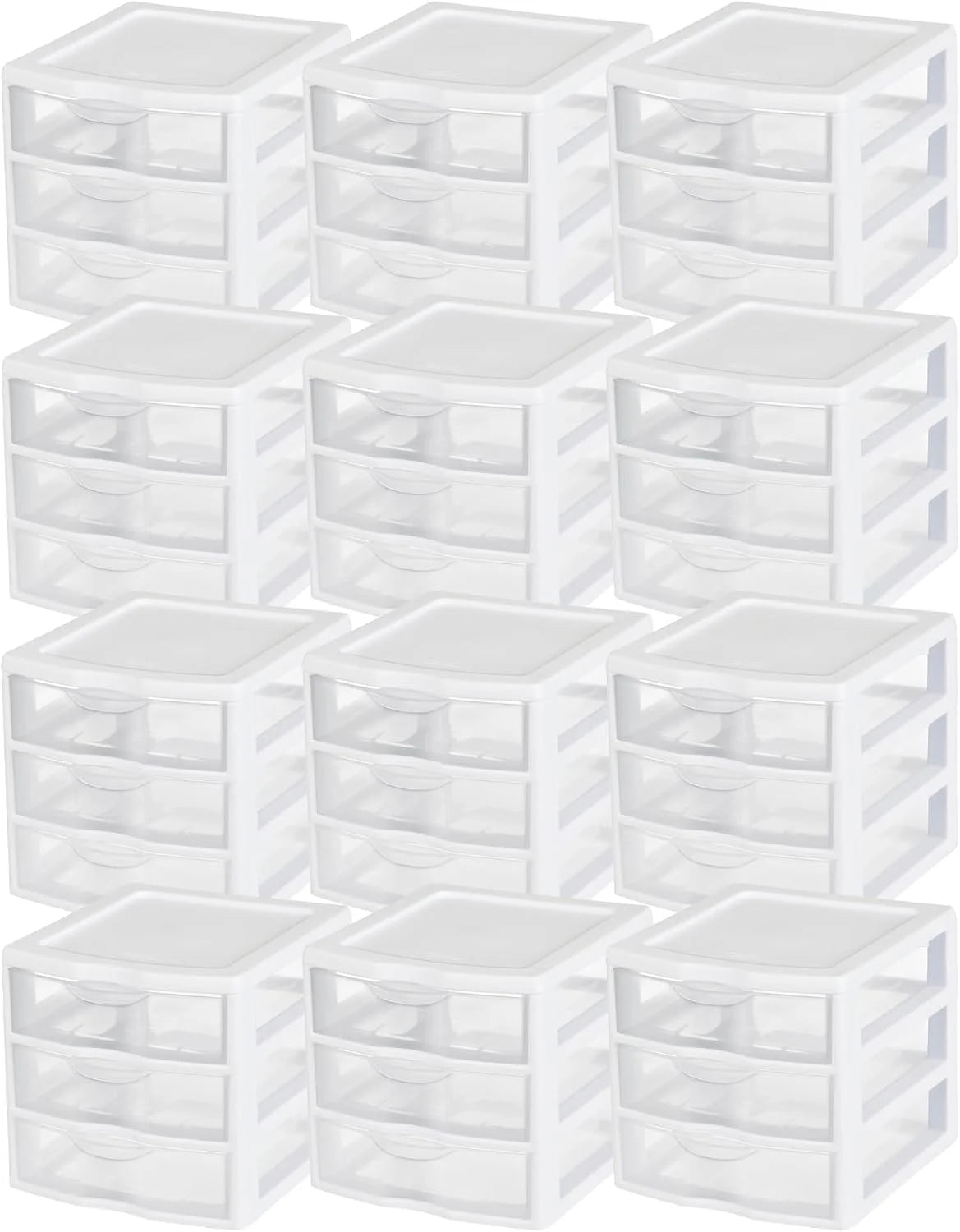 Sterilite Clearview 3-Drawer Cart Small Plastic Storage Organizer, 12-Pack