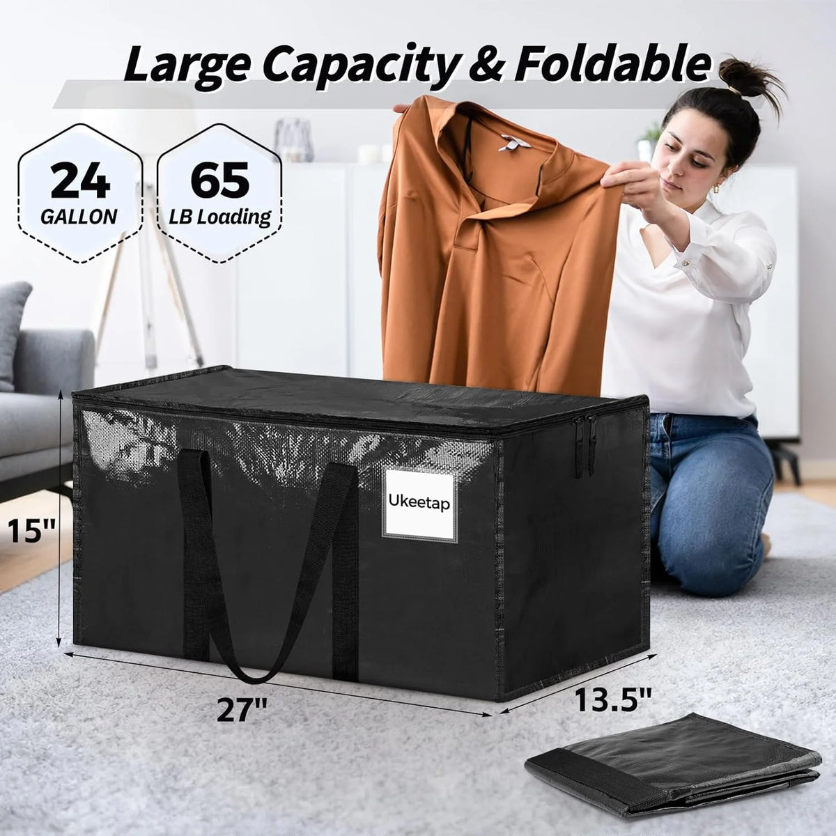 ukeetap 16 Pack Extra Large Clothes Storage Bins with Lids, Black