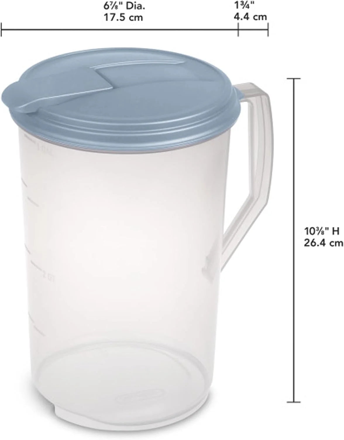 Sterilite 6 Pack 1 Gal Round Pitcher, Drink Dispenser Jug, Flip Tab Lid, Washed Blue
