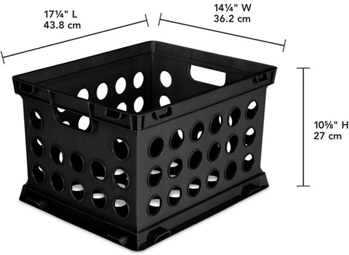Sterilite Storage Crate, Stackable Plastic File Tote Bin, Black, 12-Pack