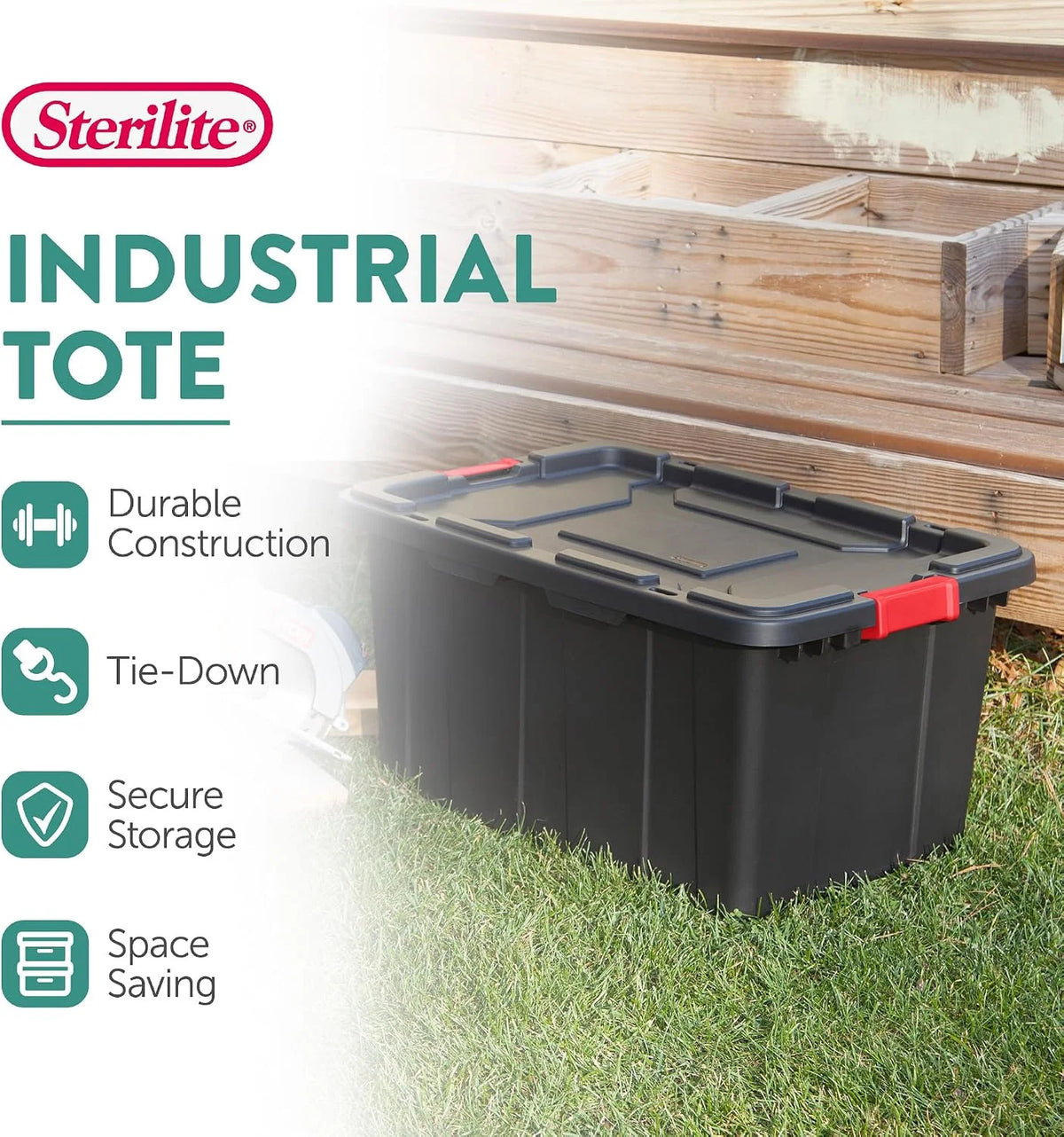 Sterilite Industrial Storage Tote with Lids for Garage, 27 Gallon, 4-Pack