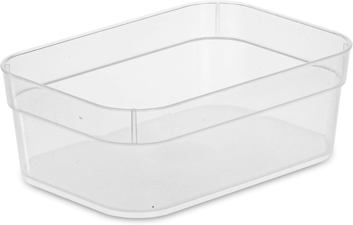 Sterilite 13558608 Medium Storage Trays with Sturdy Banded Rim and Textured Bottom for Desktop and Drawer Organizing, 3-Pack, Clear