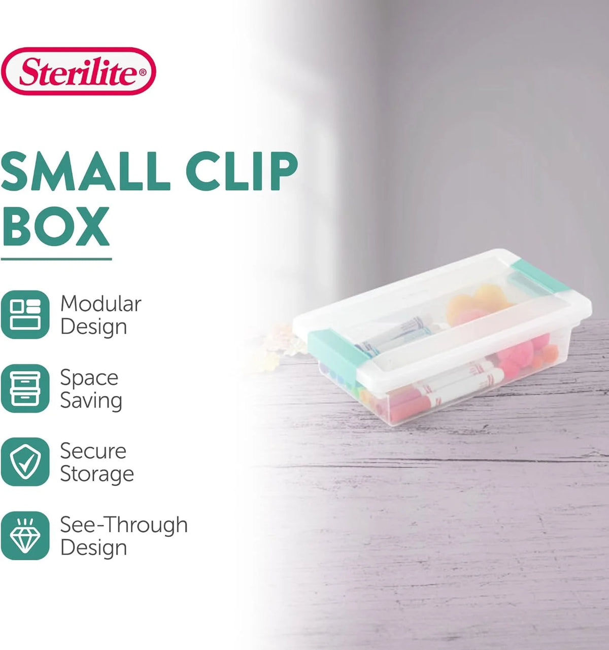 Sterilite Clip Box, Stackable Clear Plastic Bins- Small, 24-Pack