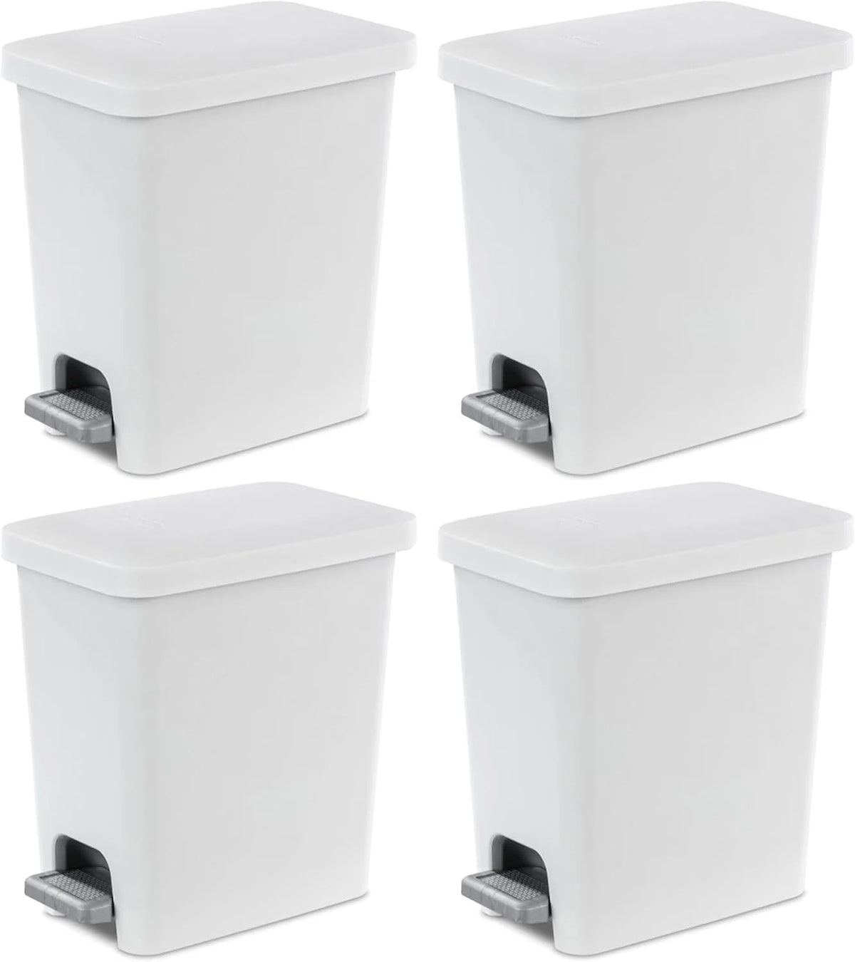 Sterilite Step On Wastebasket, Kitchen Trash Bin, White, 2.7 Gal, 4-Pack