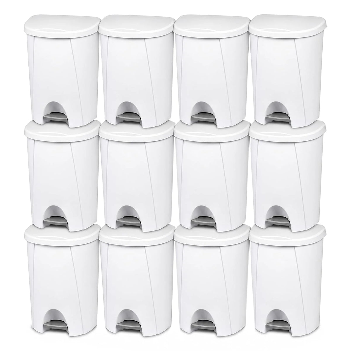 Sterilite 12 Pack 6.6 Gallon StepOn Wastebasket Hands Free Trash Can, Black