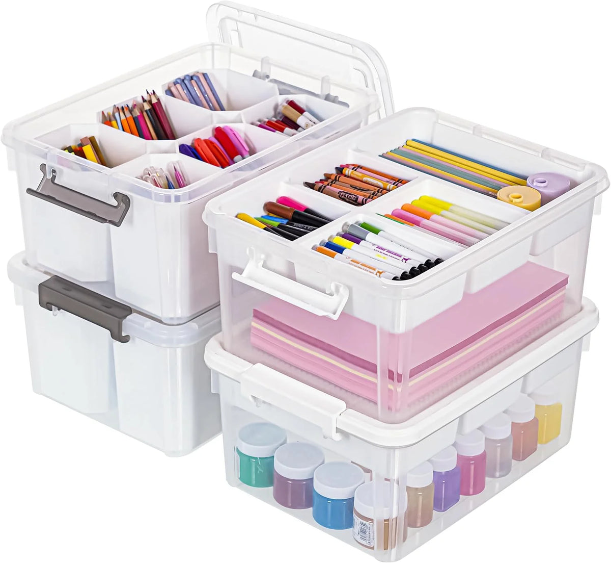 Citylife 17QT 4-Pack Storage bins with Lid 6 Marker inserts Buildable Lid