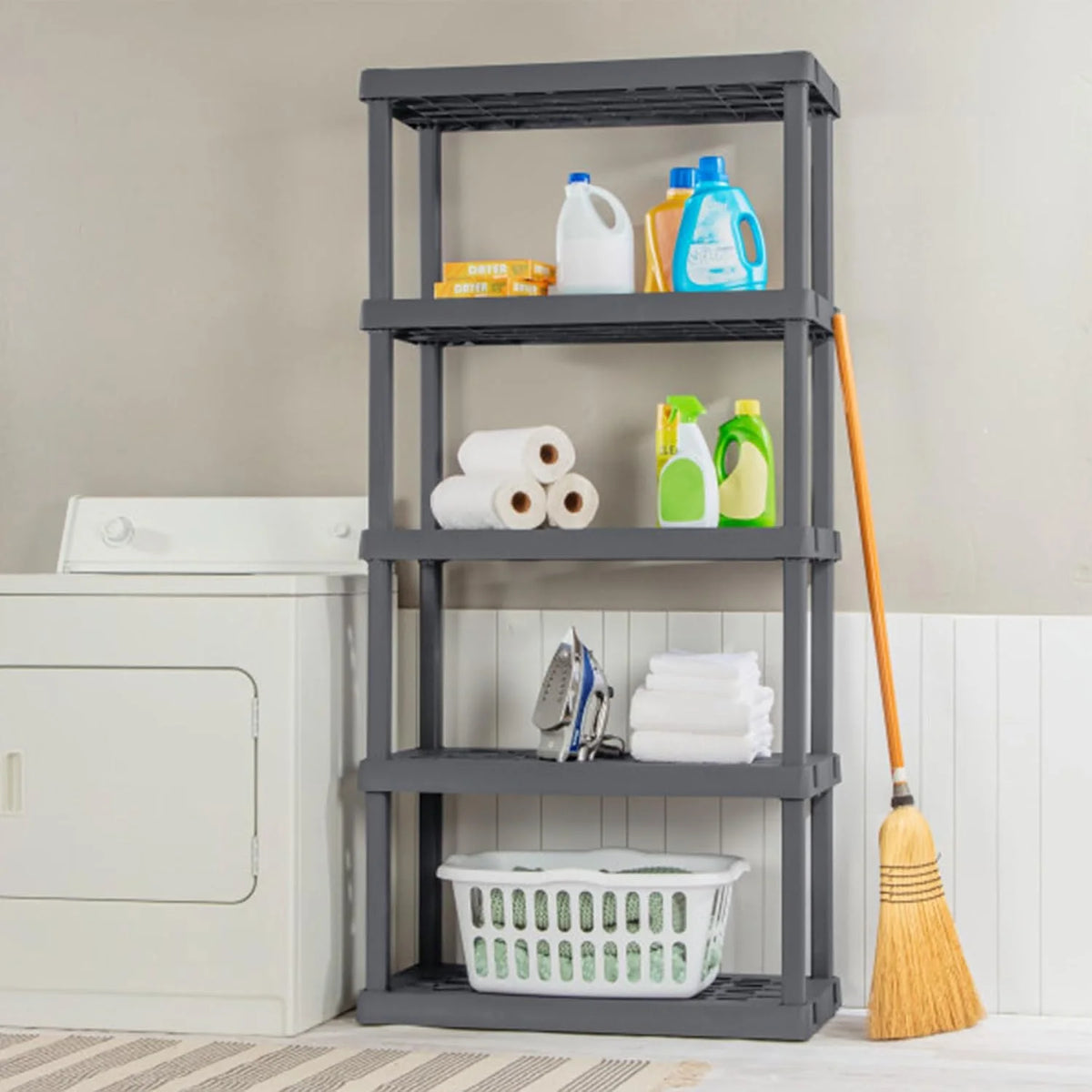 Sterilite 5 Shelf Unit, Heavy-Duty Plastic Utility Storage Rack, 4-Pack