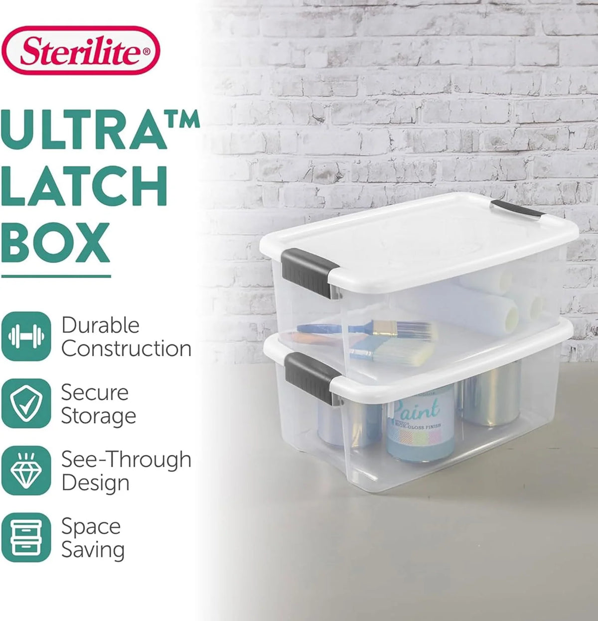 Sterilite Ultra Latch Box with Lids for Home and Office, 18 Quart, 18-Pack