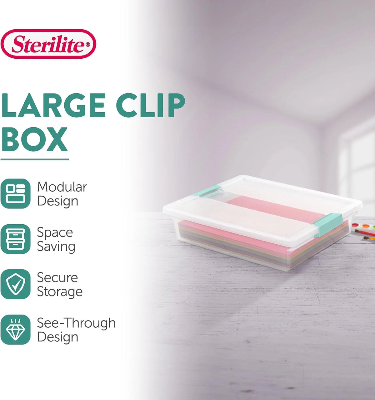 Sterilite Clip Box, Stackable Clear Plastic Bins- Large, 18-Pack