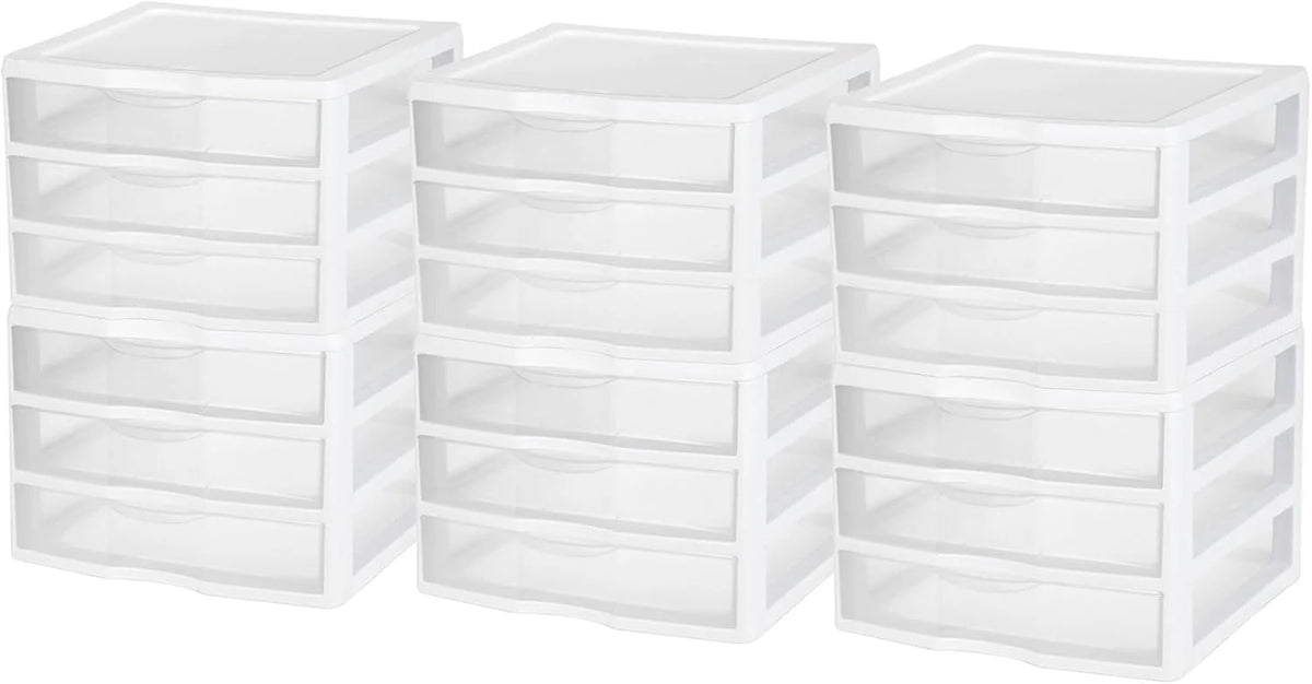 Sterilite Wide 3-Drawer Storage Unit for Bedroom and Dresser, 6-Pack