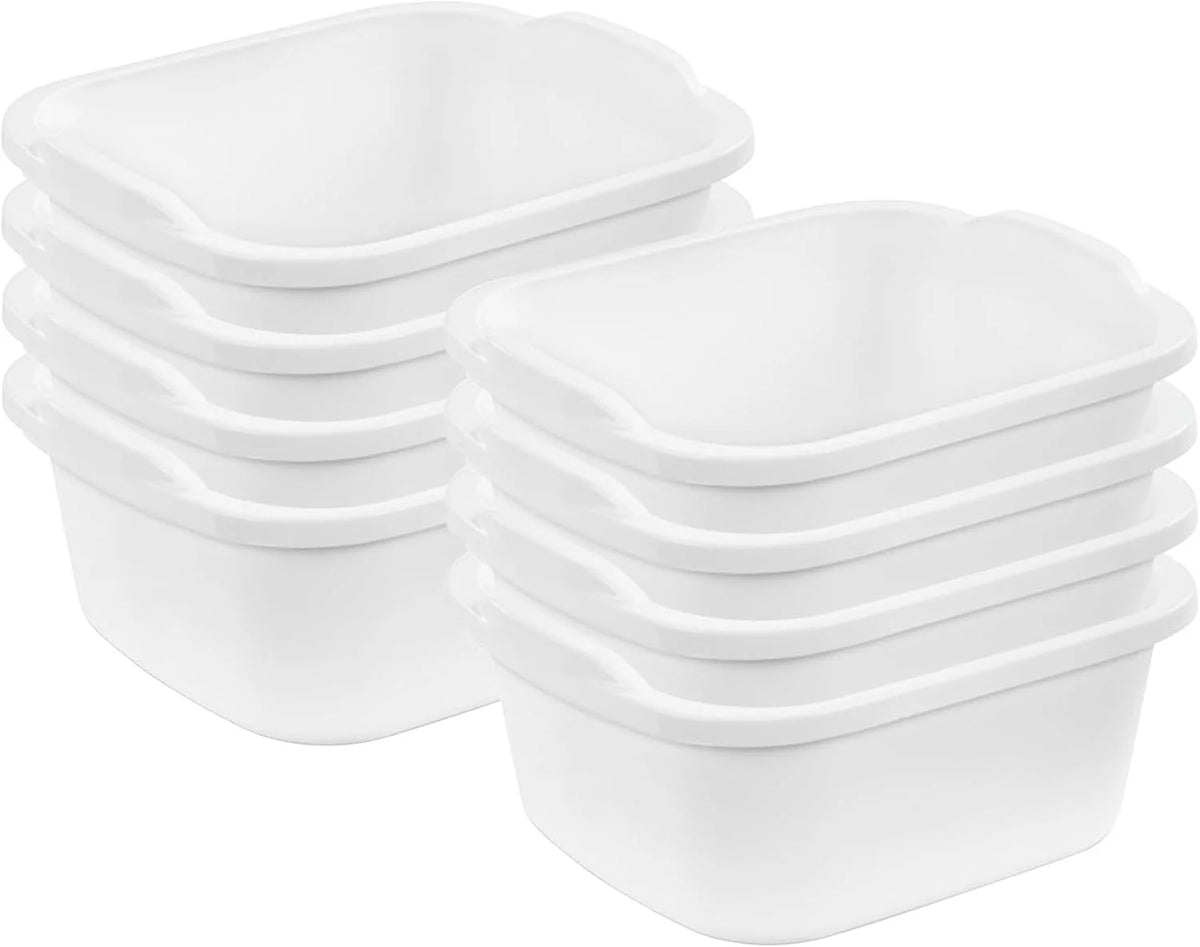 Sterilite Dishpan Basin with Molded Handles for Kitchen, 12 Quart, 8-Pack
