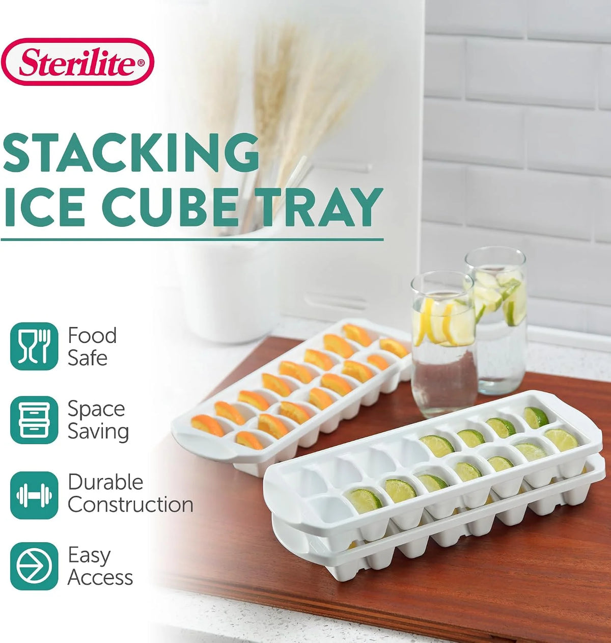 Sterilite Stacking Ice Cube Mold Trays for Home and Kitchen, White, 12-Pack