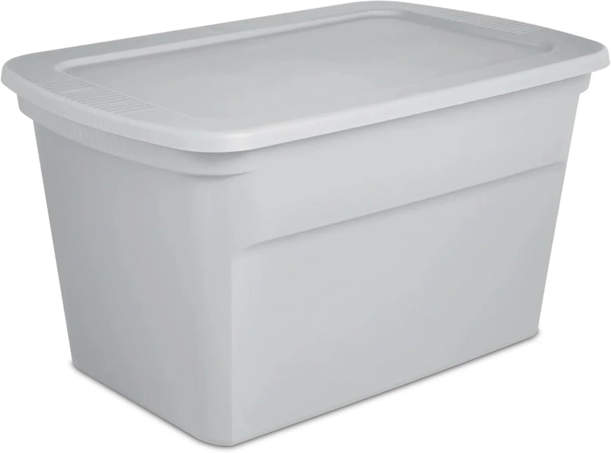 Sterilite 18 Pack 30 Gallon Plastic Tote Storage Container with Lid, Cement